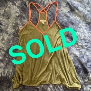 SOLD Neon Salmon and Army Green Racerback Flowy Tank